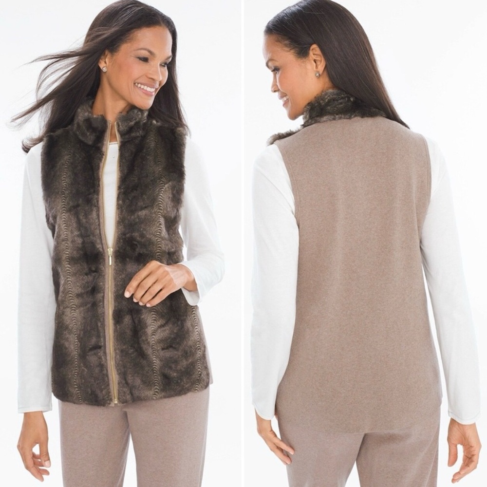 Zenergy CHICO’S faux fur cashmere vest‎ SZ 3 NEW zip front so cute!